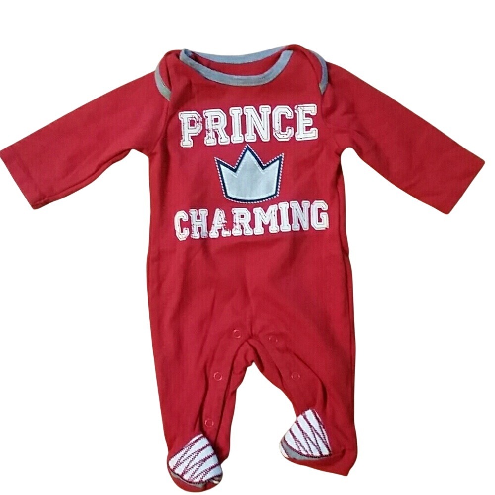 Holiday Editions Newborn Boys Prince Charming Red Long‎ Sleeve Footie
